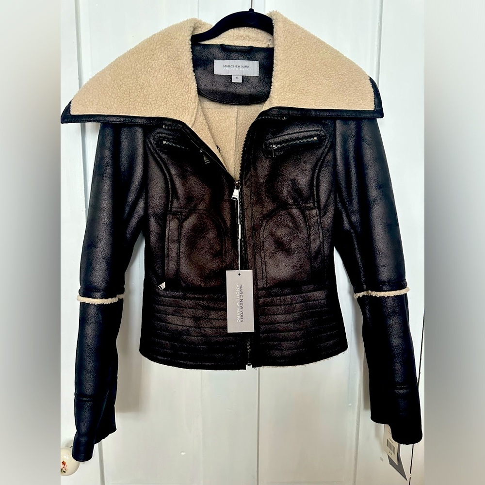 Vintage Mark New York Andrew Marc Women Bomber Jacket Sherpa Lined Size XS NWT